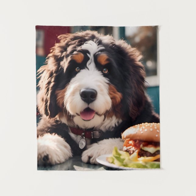 Tapiz Adorable Bernerdoodle en el Diner (Anverso)