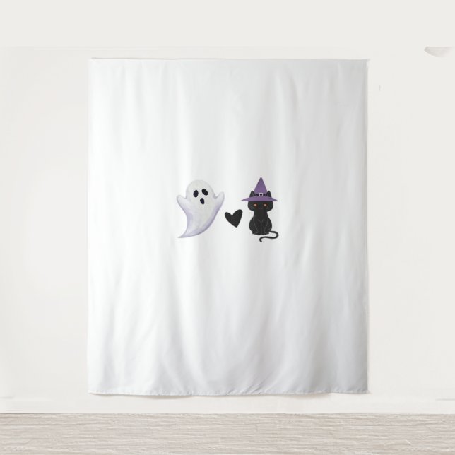 Tapiz Adorable dúo de Halloween amistoso fantasma y caca (Anverso)