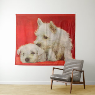 Tapiz adorables cachorros de perro escocés blanco