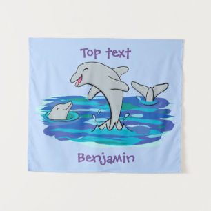 Tapiz Adorables delfines felices ilustracion personaliza