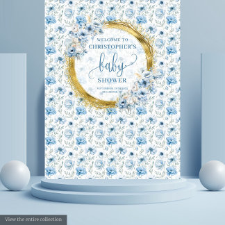 Tapiz Adorables flores pastel azul dorado baby shower