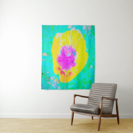 Tapiz Adormidera amarilla con centro rosado caliente en 