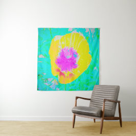 Tapiz Adormidera amarilla con centro rosado caliente en 