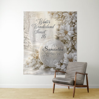 Tapiz Adorno de brillo plateado de Sweet 16 Winter Wonde