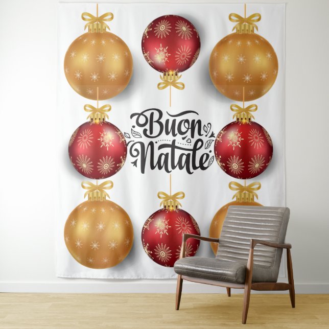 Tapiz Adornos navideños rojos dorados Buon Natale italia (In situ)