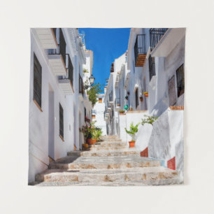 Tapiz Aerial view of white city Frigiliana in sunny day