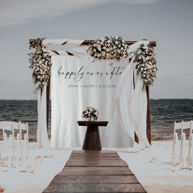 Tapiz Afortunadamente Después Del Minimalista Fondo Boda (Happily Ever After Personalized Wedding Aisle Alter black & White Elegant Aesthetic Backdrop)