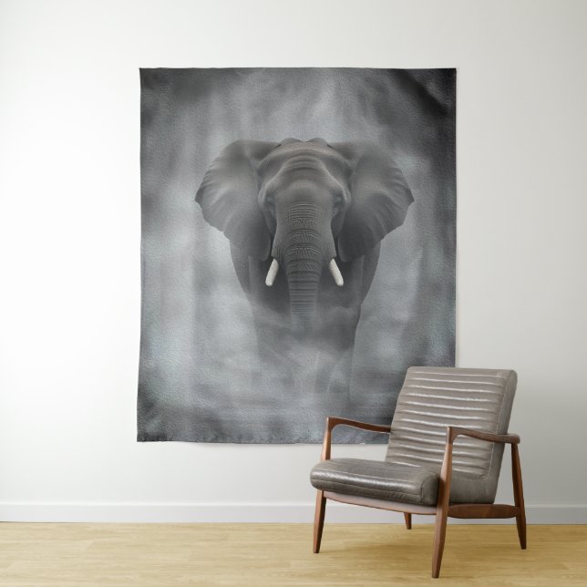 Tapiz African Elephant in Misty Fog Serene Impasto (In situ)