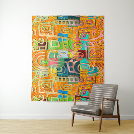 Tapiz Afrocentric Geometric in Bold Orange & Chrome –
