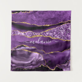 Tapiz Agate Purple Gold Purpurina Custom Name Tapestry