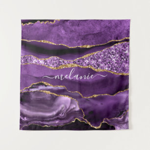 Tapiz Agate Purple Gold Purpurina Custom Name Tapestry