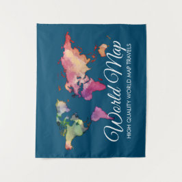 Tapiz Agencia de Viajes Azul Mapa Mundial Acuarela