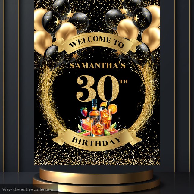 Tapiz Agradable cartel de 30 años de Fiesta Whiskey (Charming 30th Birthday Whiskey Party Banner)