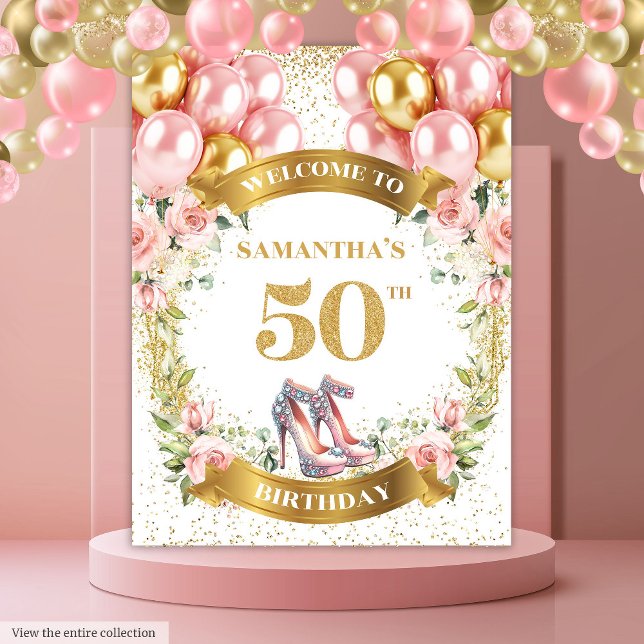 Tapiz Agradable Fiesta de los 50 cumpleaños de tacones a (Lovely 50th Birthday Pink High Heels Party Tapestry)