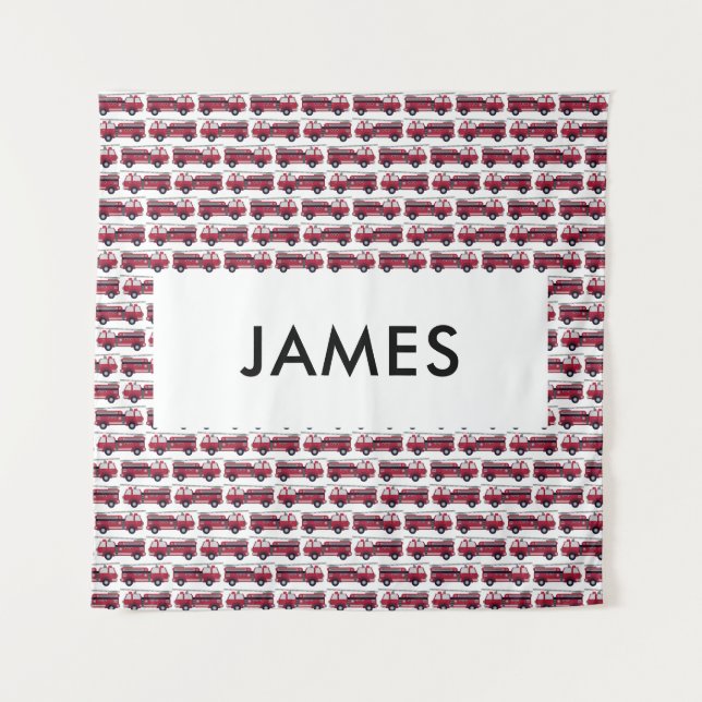 Tapiz Agrega tu nombre Camión de bomberos rojo personali (Anverso)