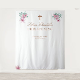 Tapiz Agua floral rosa de acuarela para foto de bautizo