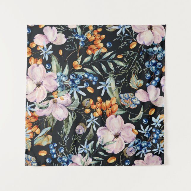 Tapiz Agua suave: bayas florales rosas (Anverso)