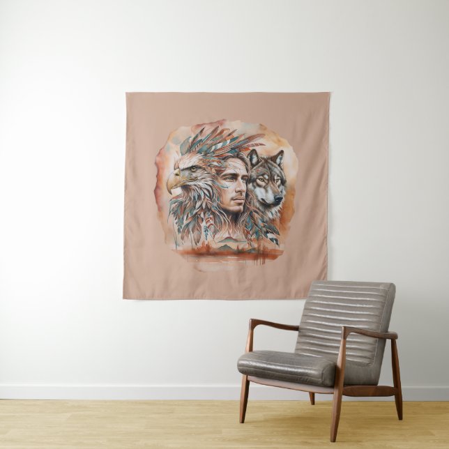 Tapiz Águila - Hombre - Lobo - acuarela arte 1 - Diversi (In situ)