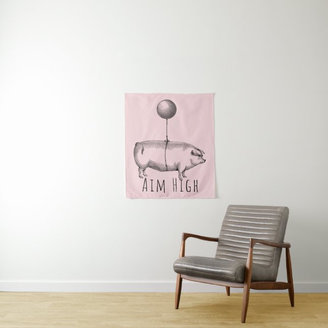 Tapiz Aim High Cute Pig and Balloon Inspirational (In situ)