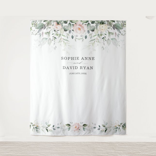 Tapiz Airy Greenery Boda de oro floral rosado Foto Prop. (Anverso)
