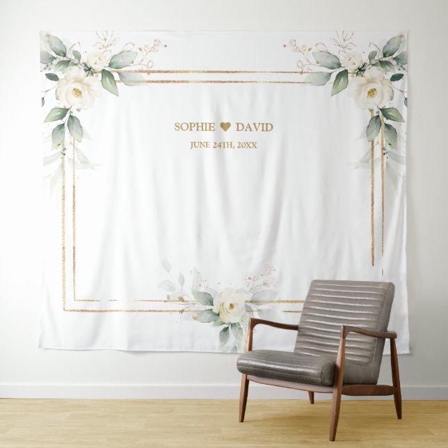 Tapiz Airy Greenery White Floral Photo Boda (In situ (horizontal))