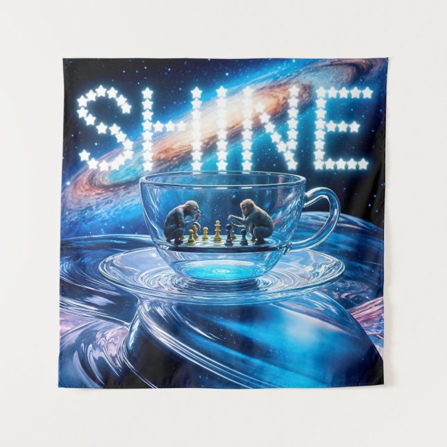 Tapiz Ajedrez de monos y brillantez galáctica (Anverso)