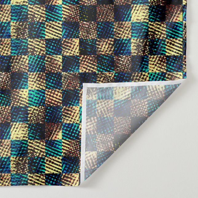 Tapiz Ajedrez sucio y efecto rayado, azul y amarillo (Detalle)