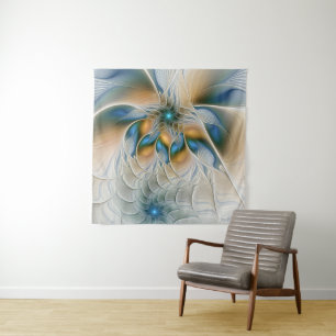 Tapiz Alarmante, Abstracta Fantasía Fractal Art Con Azul