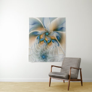 Tapiz Alarmante, Abstracta Fantasía Fractal Art Con Azul