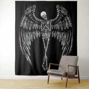 Tapiz Alas de ángel esquelético en blanco y negro