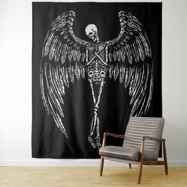 Tapiz Alas de ángel esquelético en blanco y negro (In situ)