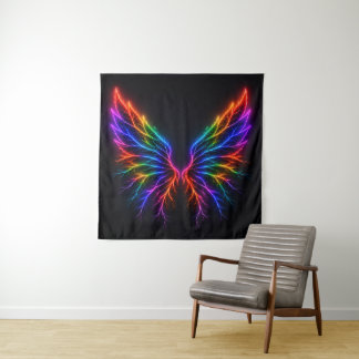 Tapiz Alas de relámpago neón vibrante en pared de espect