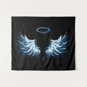 Tapiz Alas del Ángel Azul brillante sobre fondo negro