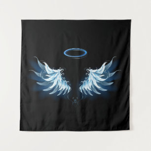Tapiz Alas del Ángel Azul brillante sobre fondo negro