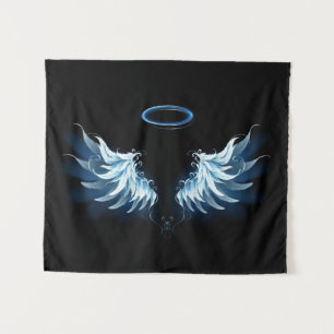 Tapiz Alas del Ángel Azul brillante sobre fondo negro