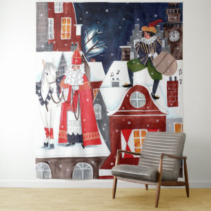 Tapiz Aldea nocturna de Sinterklaas Pared de fiesta hola