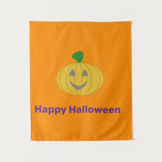 Tapiz Alegre Naranja de Calabaza Halloween (Anverso)