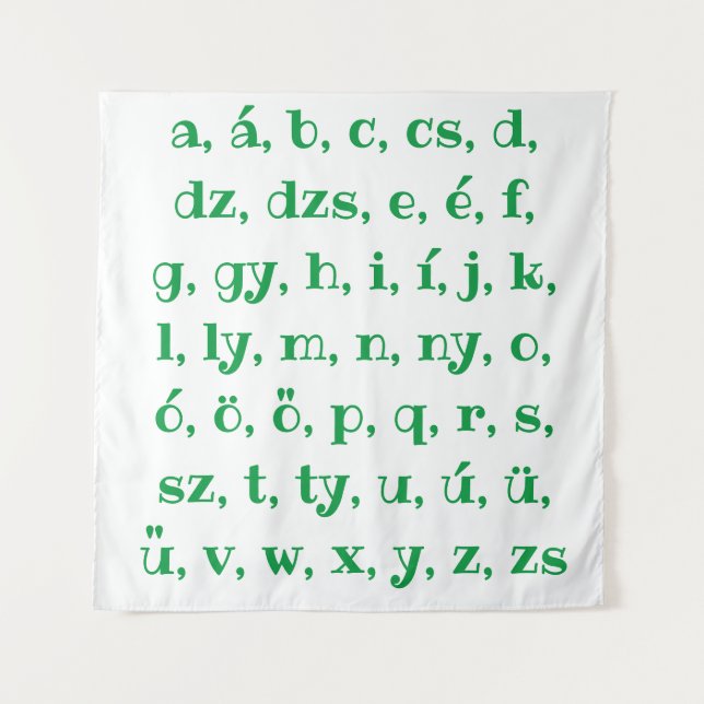 Tapiz Alfabeto húngaro en verde (Anverso)