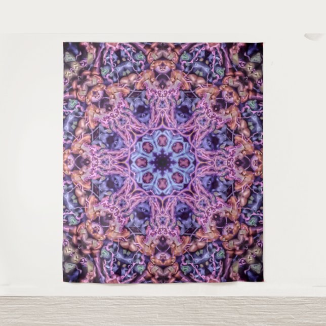 Tapiz Alien Kaleidoscopic Mandala morado intrincado (Anverso)