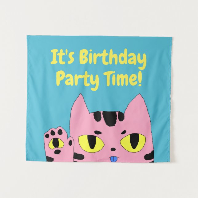 Tapiz Alien Pocket Cat Hora de cumpleaños (Anverso (horizontal))