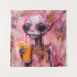 Tapiz Alien Rosa Con Un Jugo Naranja