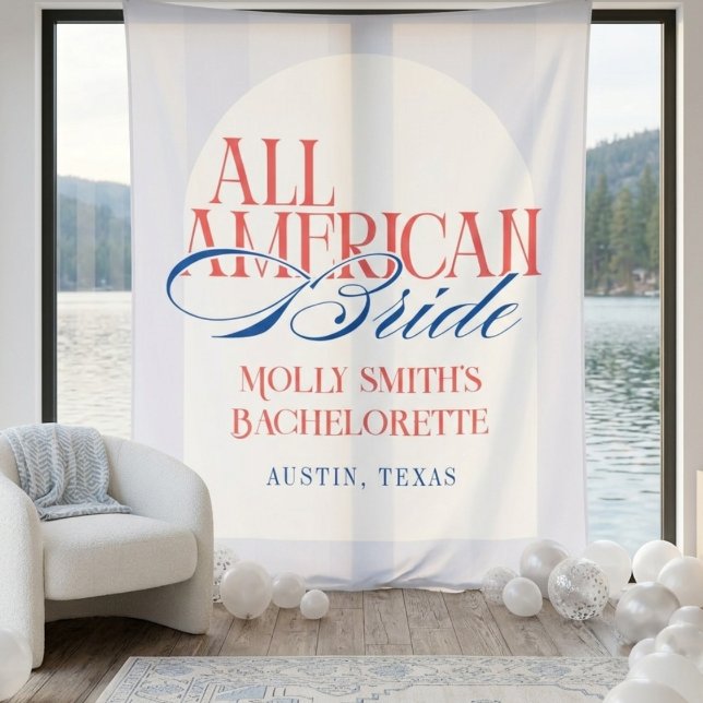 Tapiz All American Blue Stripe Bachelorette Banner (All American Blue Stripe Bachelorette Banner Tapestry)