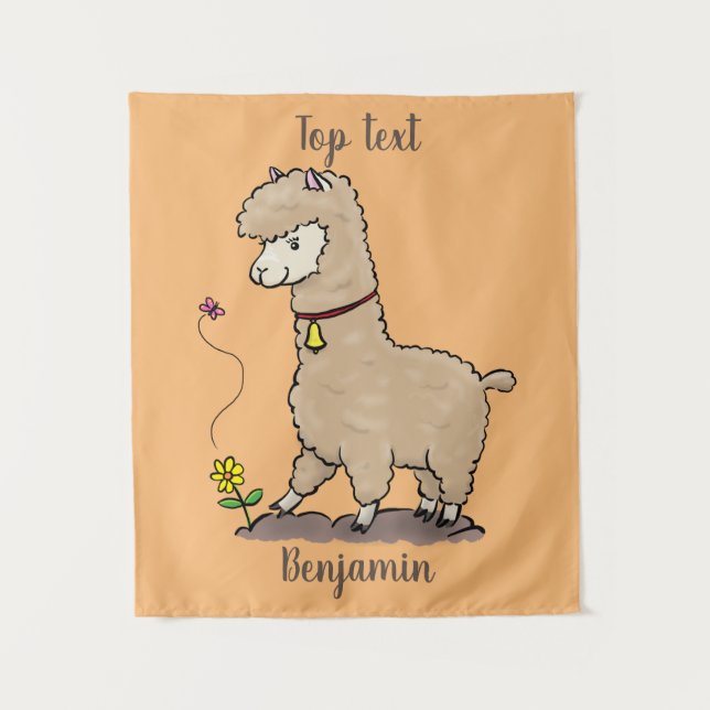 Tapiz Alpaca feliz con personalizado de mariposa (Anverso)