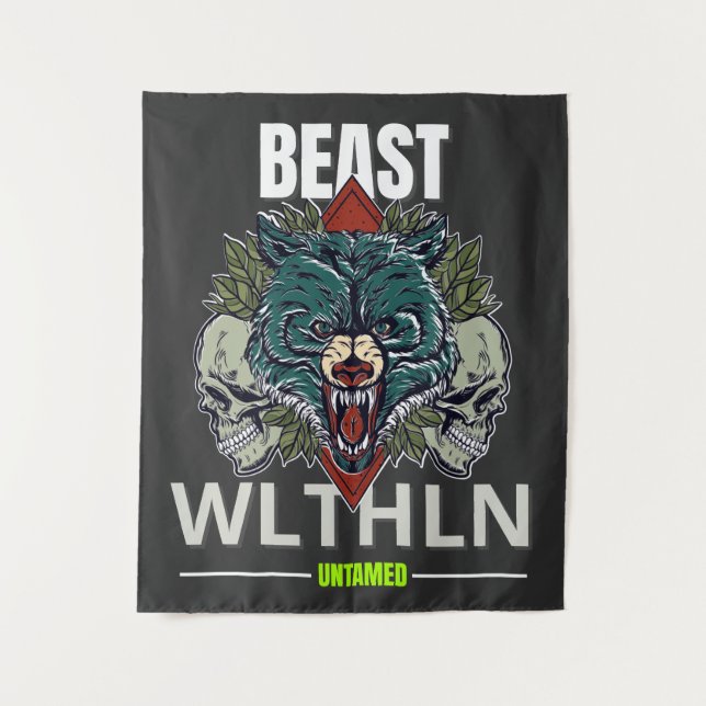 Tapiz Alpha Beast _ Untamed Wolf Streetwear Fearless  (Anverso)