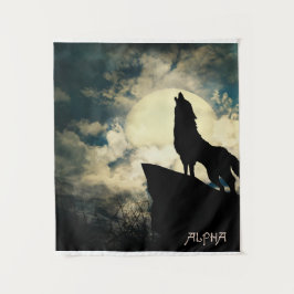 Tapiz Alpha Wolf Howling En La Luna Completa Por La Noch