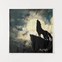 Alpha Wolf Howling En La Luna Completa Por La Noch