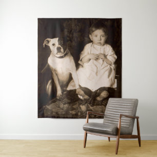 Tapiz alrededor de 1910 pitbull y baby RPPC