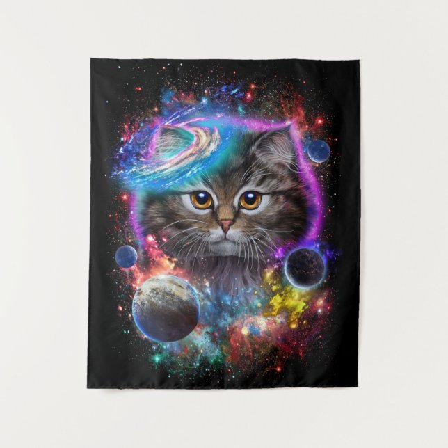 Tapiz Amantes del gato| Gato En Cosmos Espaciales Galaxi (Anverso)