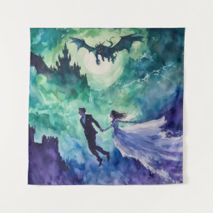 Tapiz Amantes voladores - Pintura de acuarela