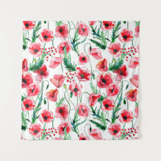 Tapiz Amapolas rojas: ilustración floral de acuarela